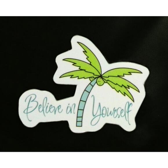 Motivational Sticker Believe In Yourself Palm Tree Quote Blue Inspiration - Picture 1 of 2